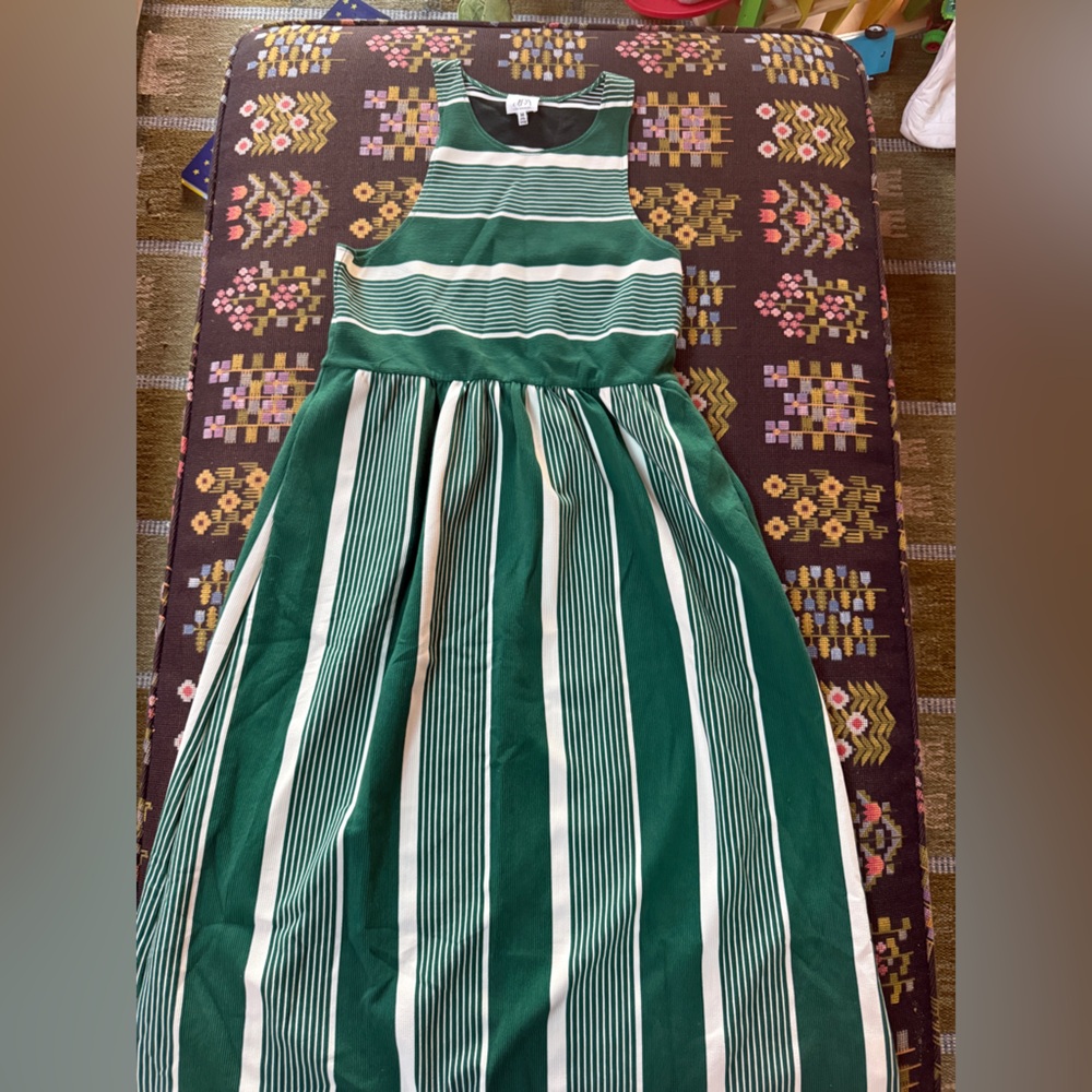 Green and White Striped Racerback Tank Midi Dress